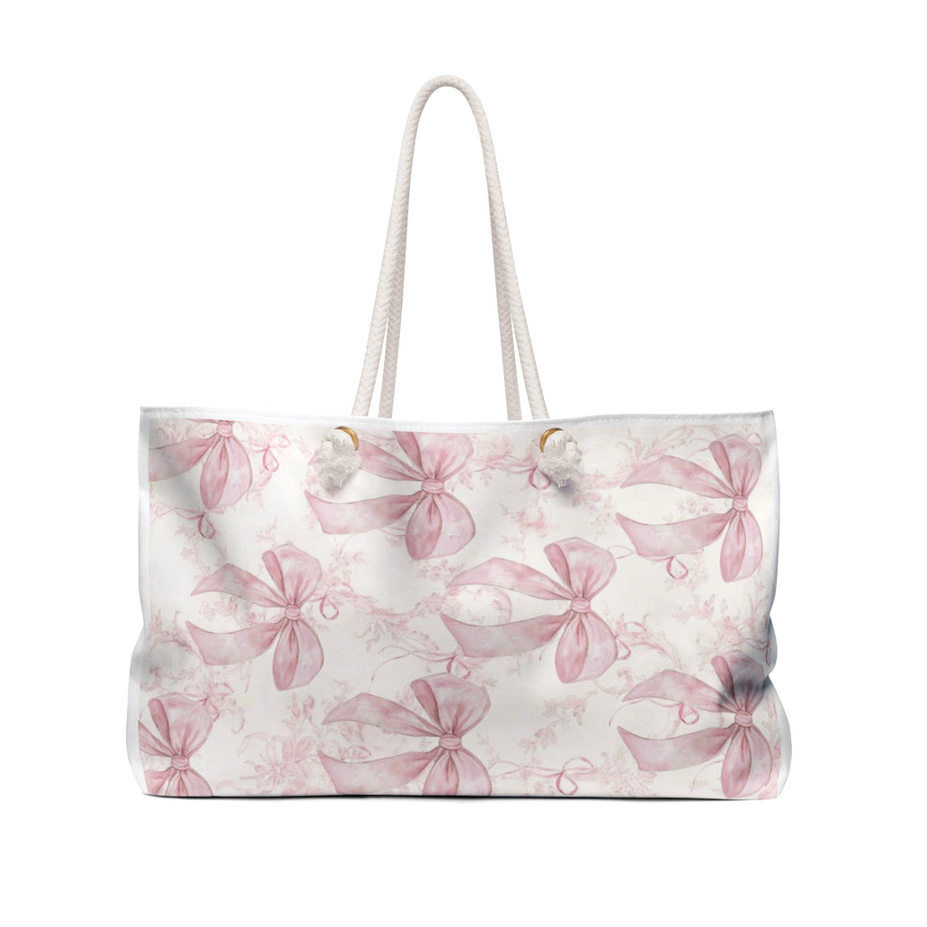Chic Pink Ribbon Weekender Bag, Stylish Tote for Travel, Durable Overnight Bag, Perfect Gift for Her, Floral Storage Bag