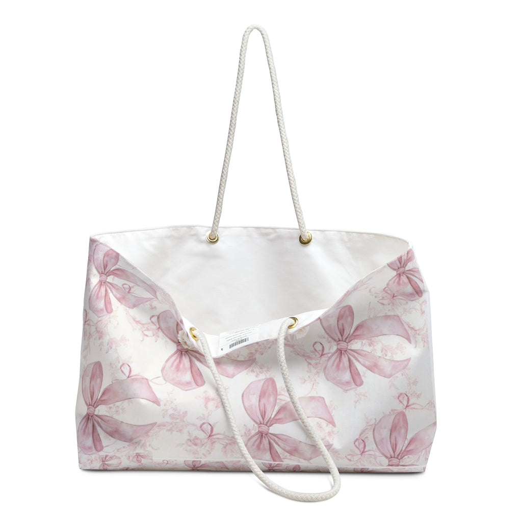 Chic Pink Ribbon Weekender Bag, Stylish Tote for Travel, Durable Overnight Bag, Perfect Gift for Her, Floral Storage Bag